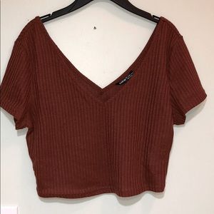 brown v-cut crop top